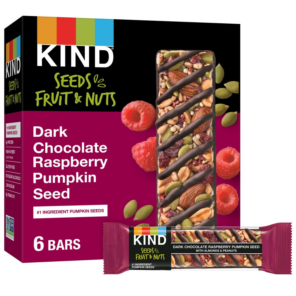 KIND Seeds Fruit & Nuts Snack Bar Dark Chocolate Pumpkin Seed, Raspberry (8.5 oz, 6 ct)