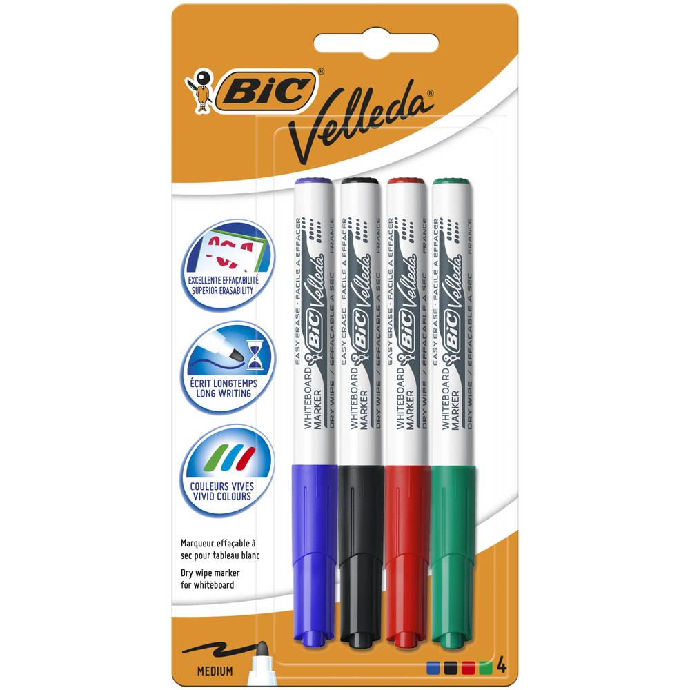 Bic - Velleda feutres pour tableaux blancs médium (4 pièces)