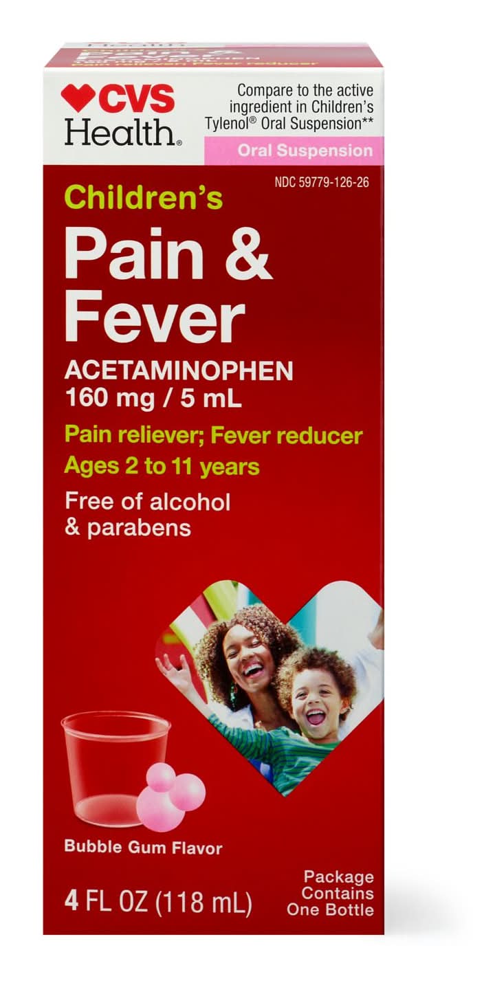 CVS Pharmacy Children's Pain & Fever Suspension Liquid, Bubble Gum (4 fl oz)
