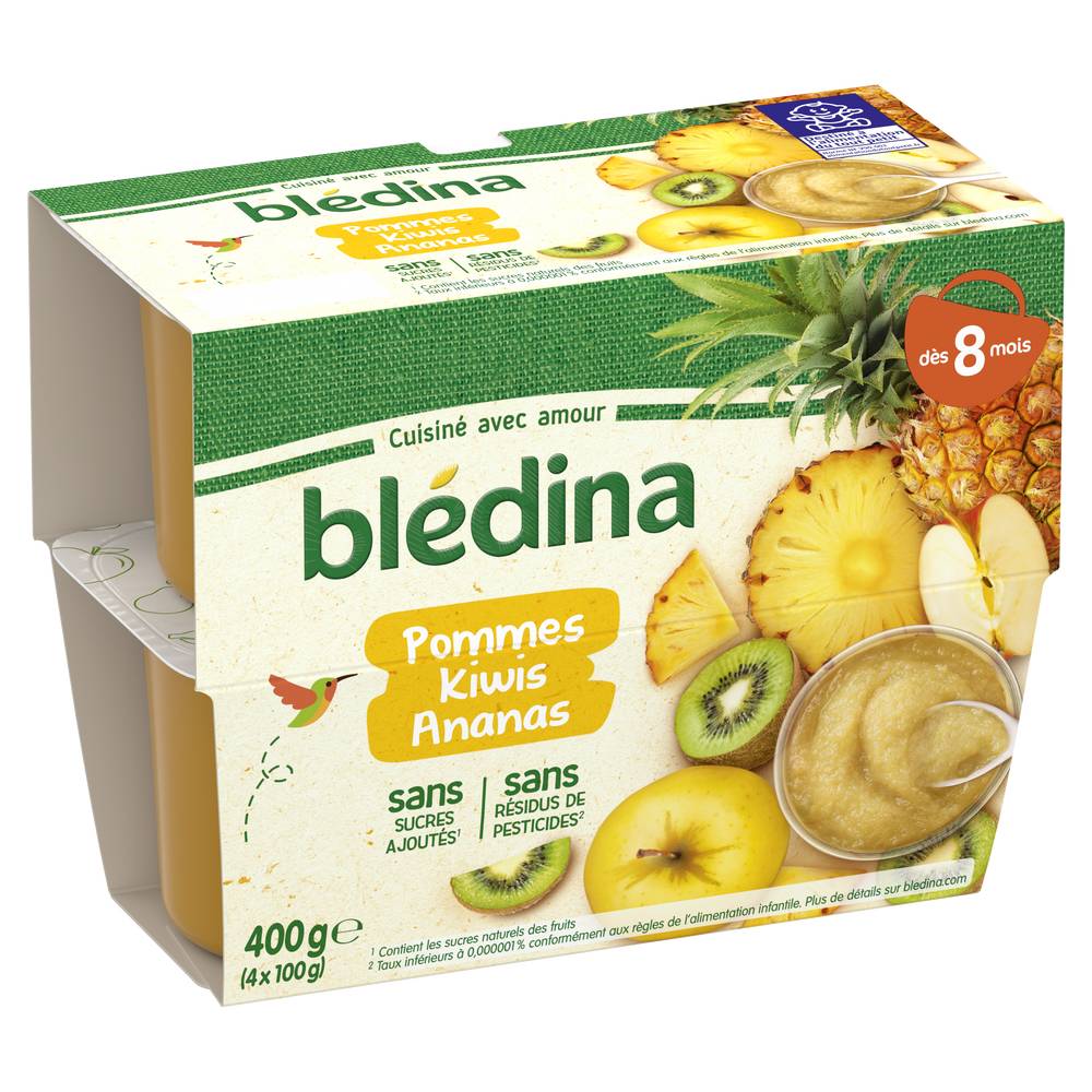 Blédina - Compotes pomme ananas kiwi pour bébé dès 8 mois (4 pièces)