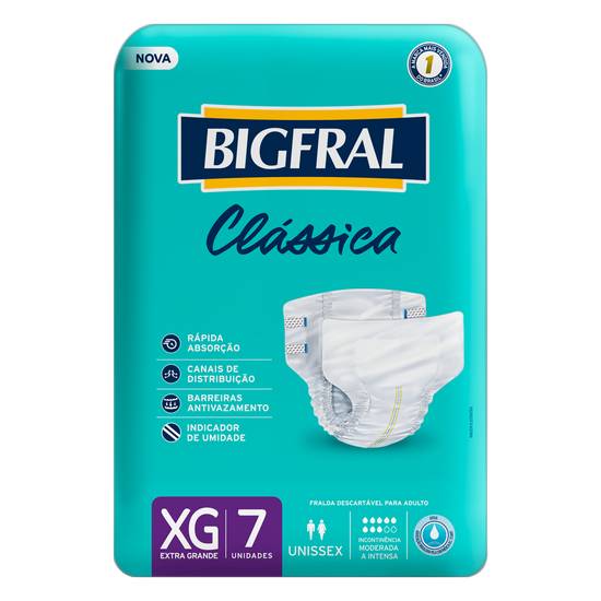 Bigfral fralda descartável adulto clássica xg (7 fraldas)