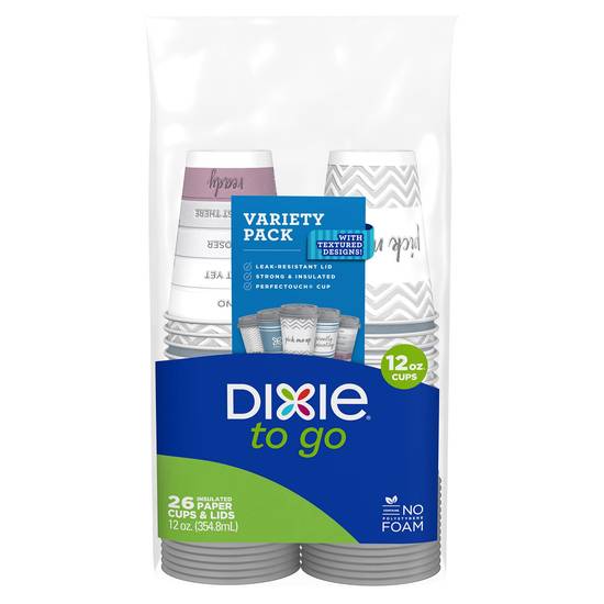 Dixie 12 oz Paper Cups & Lids Variety pack (26 cups)