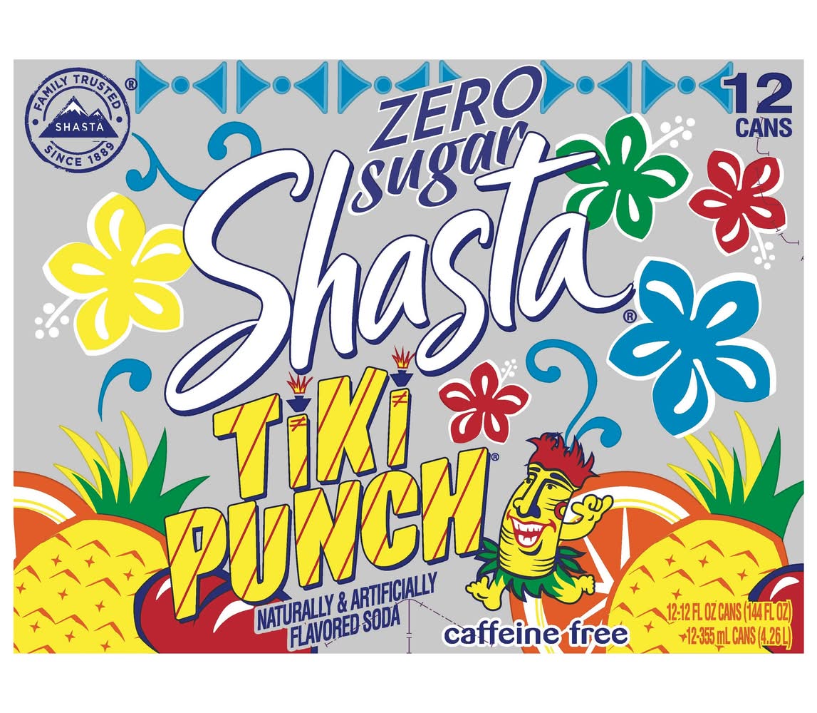 Shasta Zero Sugar Flavored Soda, Tiki Punch (12 x 12 fl oz)