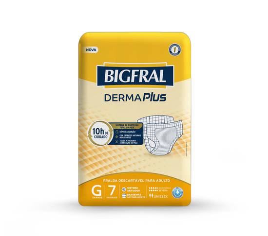 Bigfral fralda descartável para adulto derma plus g (7 fraldas)