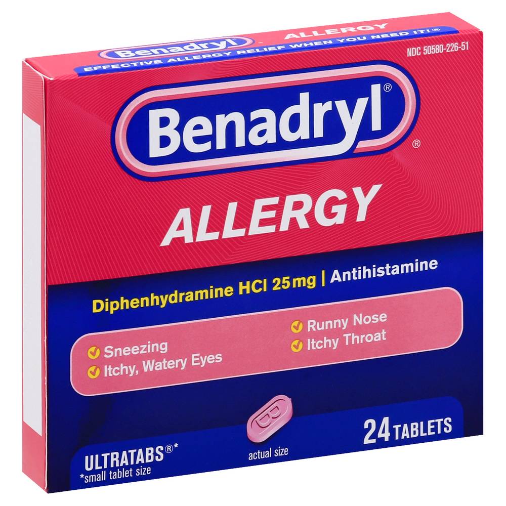 Benadryl 25 Mg Diphenhydramine Allergy Relief Tablets (24 ct)