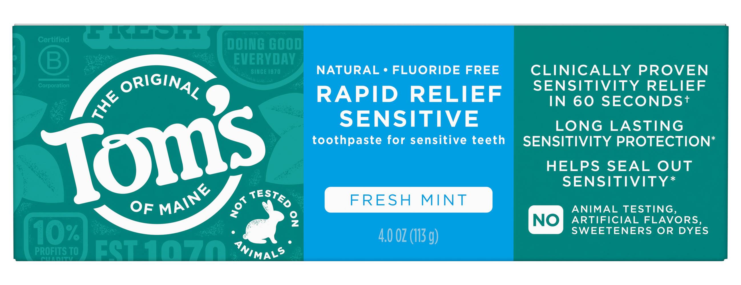 Tom's of Maine Flouride-Free Rapid Relief Sensitive Fresh Mint Toothpaste (4 oz)
