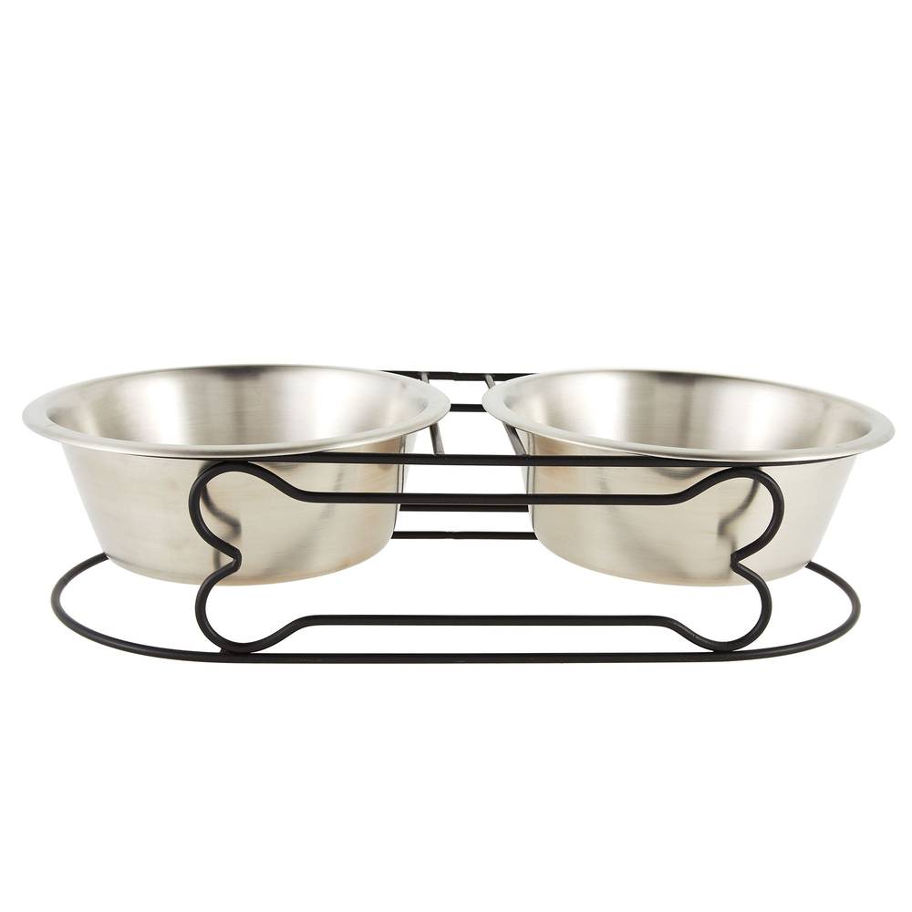 Top Paw Elevated Stainless Steel Double Diner Dog Bowl (silver)