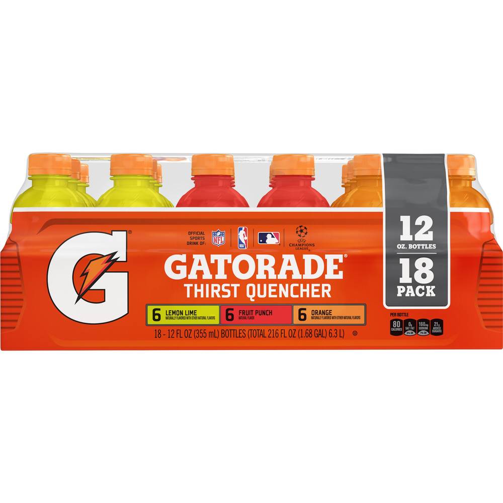 Gatorade Variety pack Thirst Quencher (18 ct, 12 fl oz) (lime-lemon-fruit punch-orange)