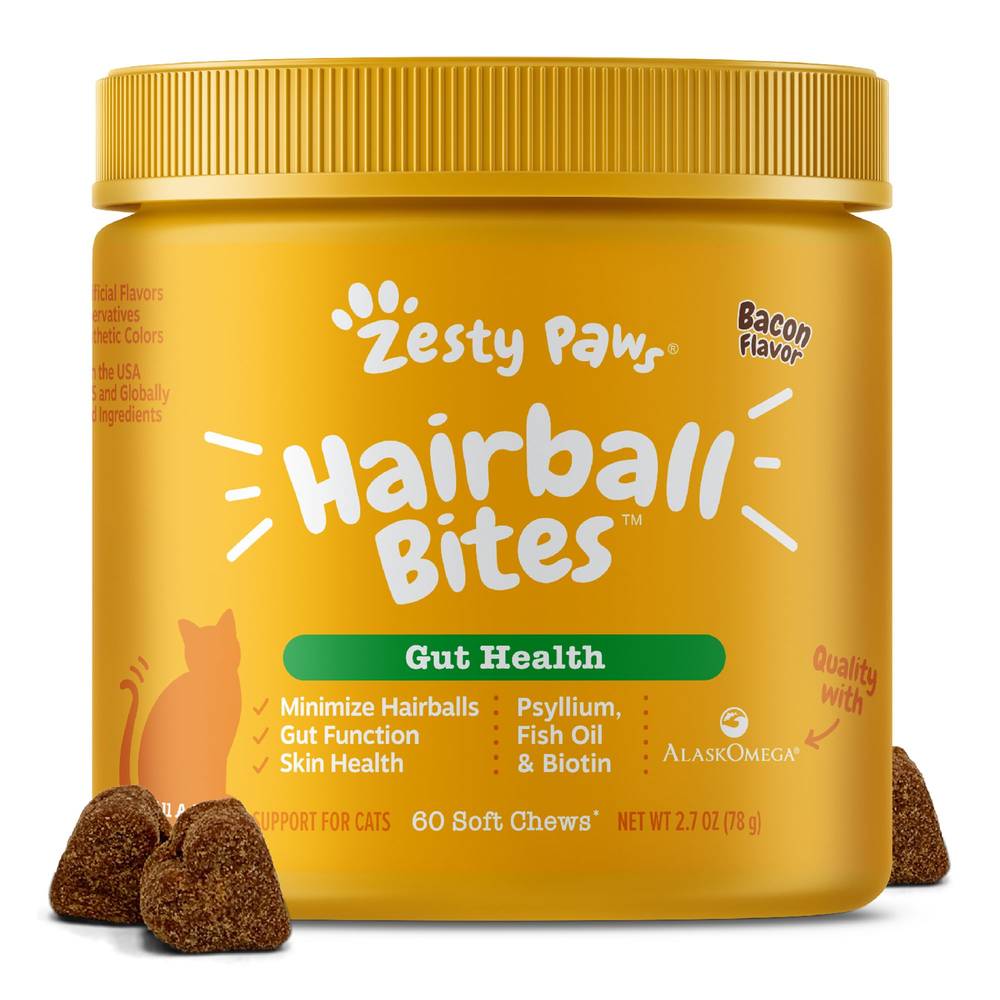 Zesty Paws Bacon-Hairball Bites For Cats(60 Ct)