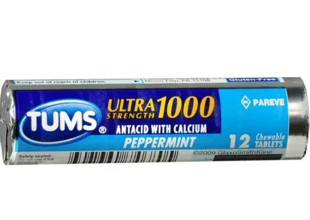 Tums Ultra Strength 1000 Antacid Tablets Peppermint 12-Count