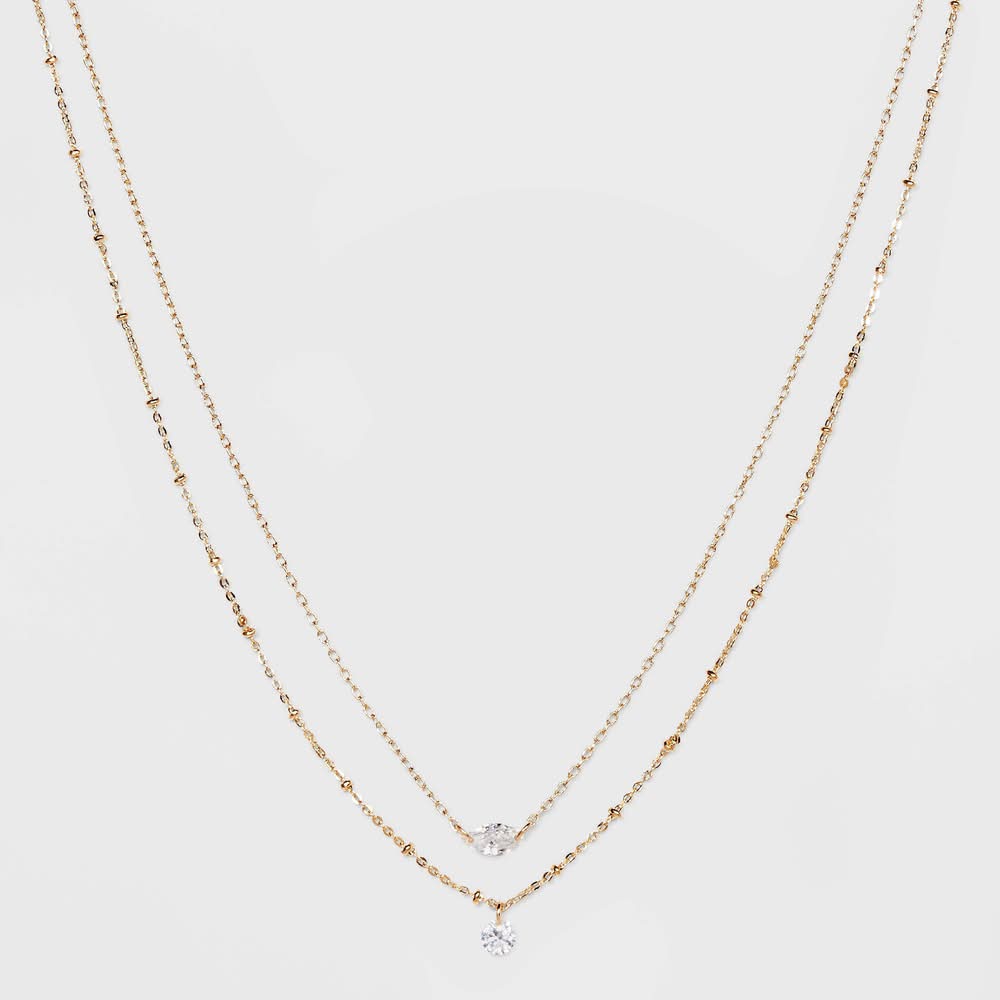 A New Day Cubic Zirconia Multi Strand Chain Necklace, Gold