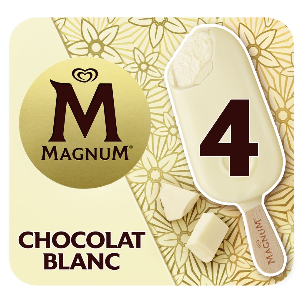 Magnum - Bâtonnets glacés, chocolat blanc (4 x 100ml)