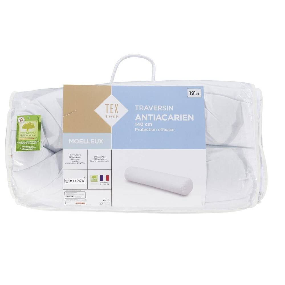 Traversin - MORTREUX - 140 cms - Coton rayé Beige et Blanc - 850g/m²