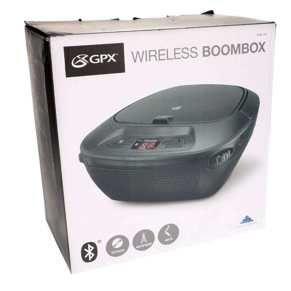 GPX Portable Bluetooth Wireless Boomboxes, Small, Black