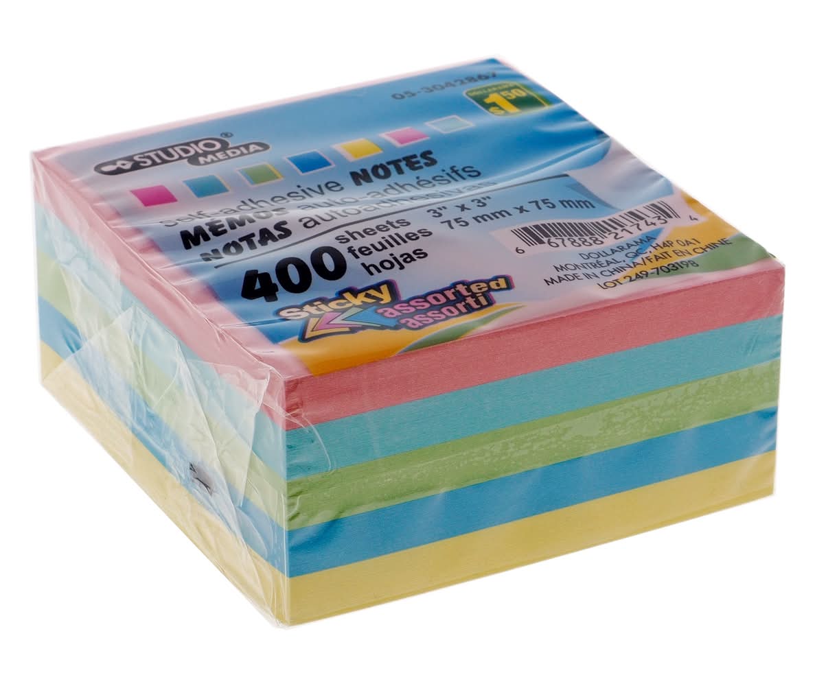 Studio Self-Adhesive Notes, 75 mm X 75 mm , Assorted (400 ct)