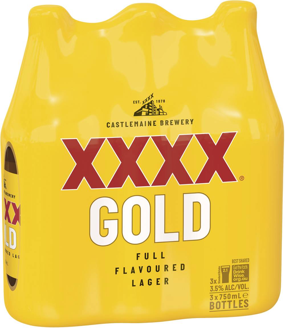 XXXX Gold Rack Pk Bottle 750mL X 3 pack