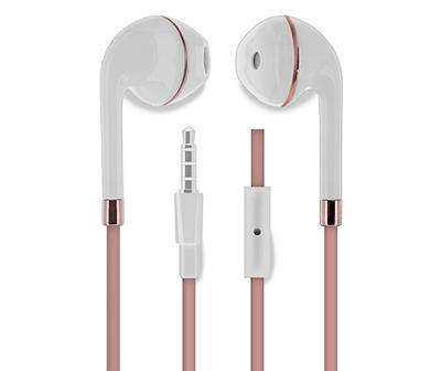 White & Blush Wired Earbuds with Mic