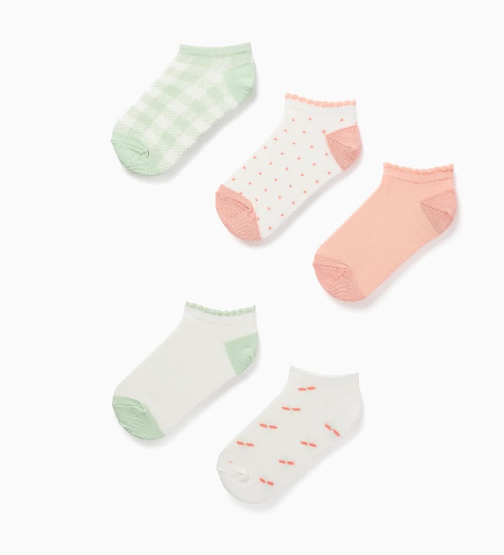 5 Meias Curtas Com Detalhes Em Contraste Para Menina, Multicolor (Multicolor - 27/30)