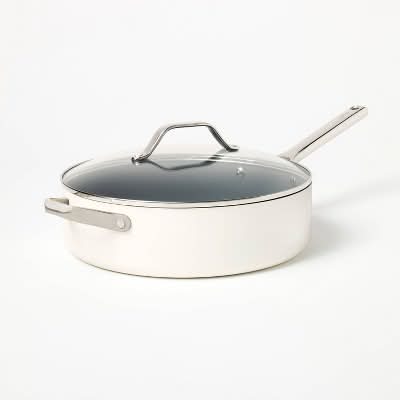 Figmint Nonstick Ceramic Coated Aluminum Saute Pan 5 Qt, Cream