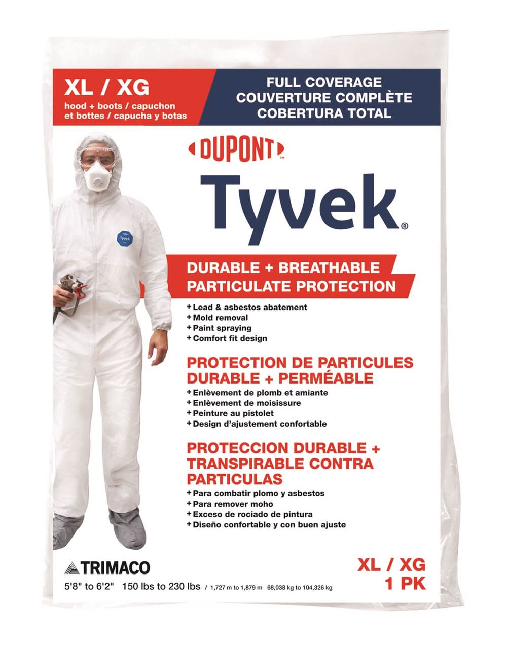 Dupont Tyvek Coverall With Hood And Boots White Xl 1 Pk