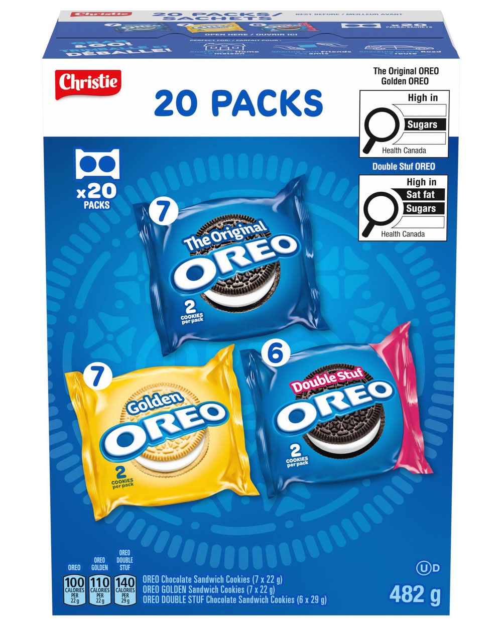 Oreo Original Sandwich Cookies Variety pack, Golden-Double Stuf (482 g, 20 ct)