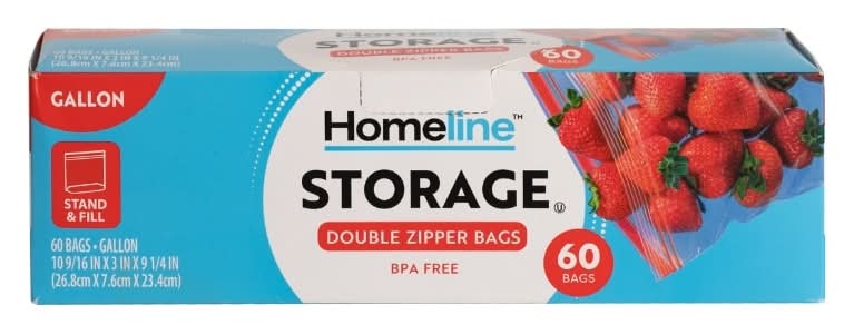 Homeline Double Zipper Gallon Storage Bags 3.79L Family pack, 26.8X27.9 cm (60 ct)