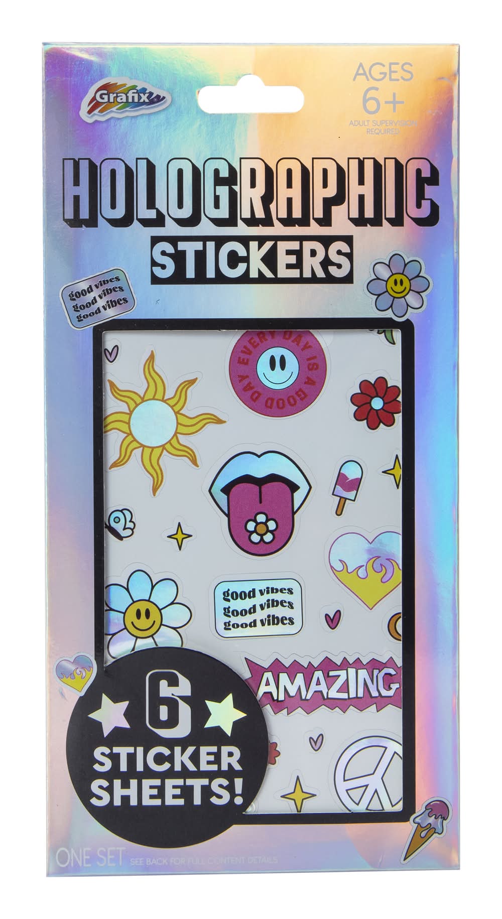 Holographic Stickers 6 Sheets Good Vibes