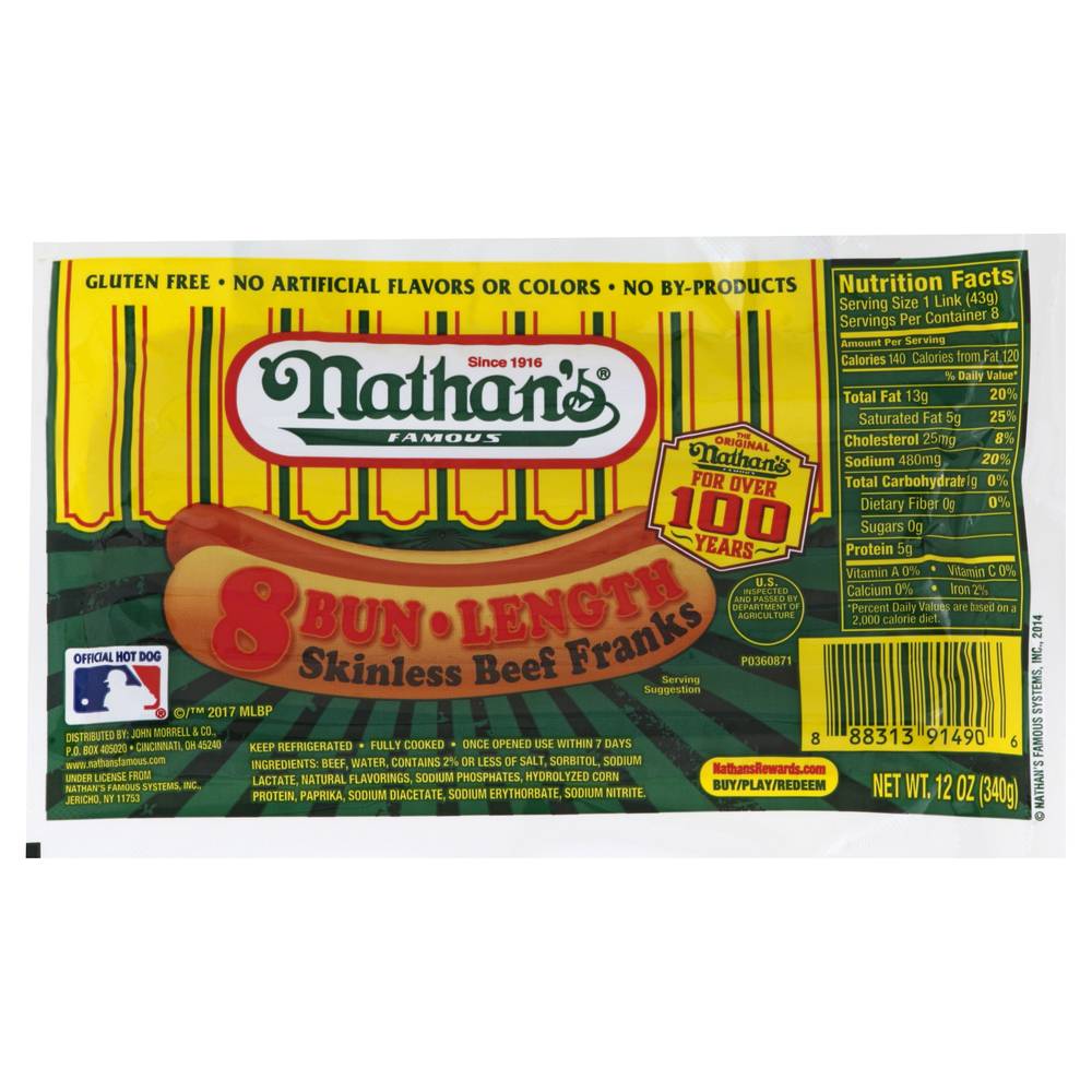 Nathan's Bun Length Skinless Beef Franks