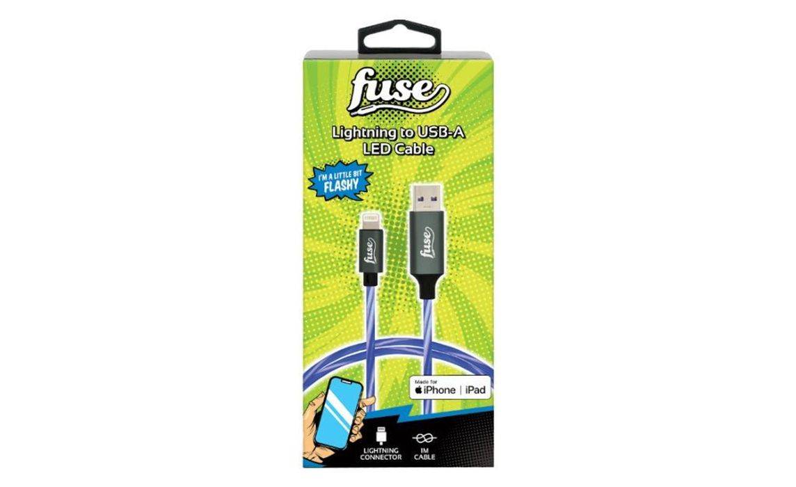 Fuse Lightning Cable to USB-A LED Blue - Suitable for IPhone