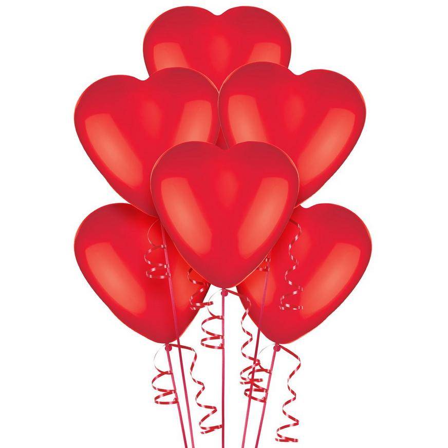 Uninflated 6ct, 12in, Red Heart Latex Balloons