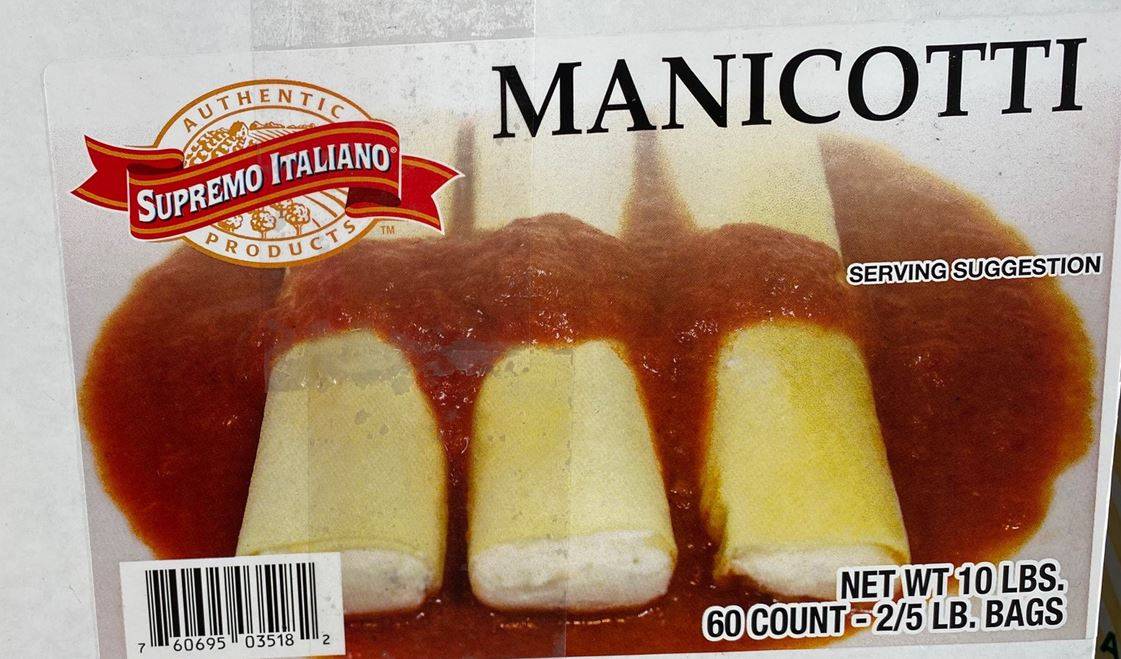 Supremo Italiano - Cheese Manicotti - 2/5 lb bags, 60 ct (1 Unit per Case)