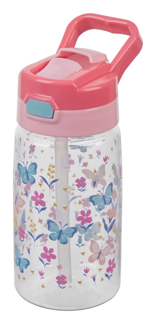 Kids Flip-Top Water Bottle With Straw 3 Assorted Prints