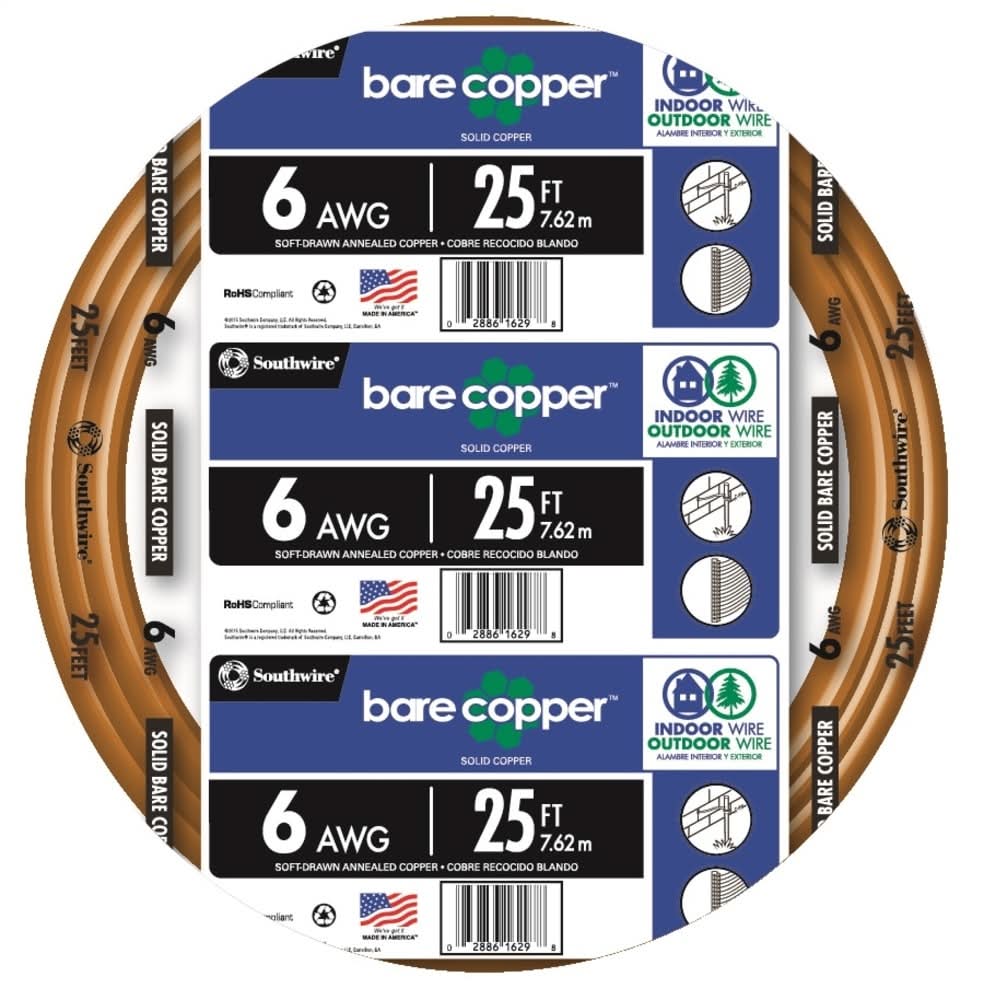 Southwire 25-ft 6 -Gauge Solid Soft drawn Copper Bare Wire ( By-the-roll )