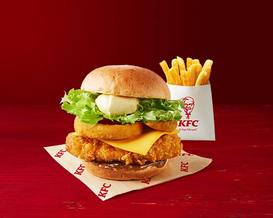 ガーリックソースのオニオンフィレバーガーセット（ドリンク無し） Garlic Sauce Onion Filet Burger Combo