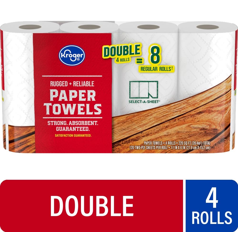 Kroger Rugged + Reliable Paper Towels Double Rolls, 11x6 in (4 ct)