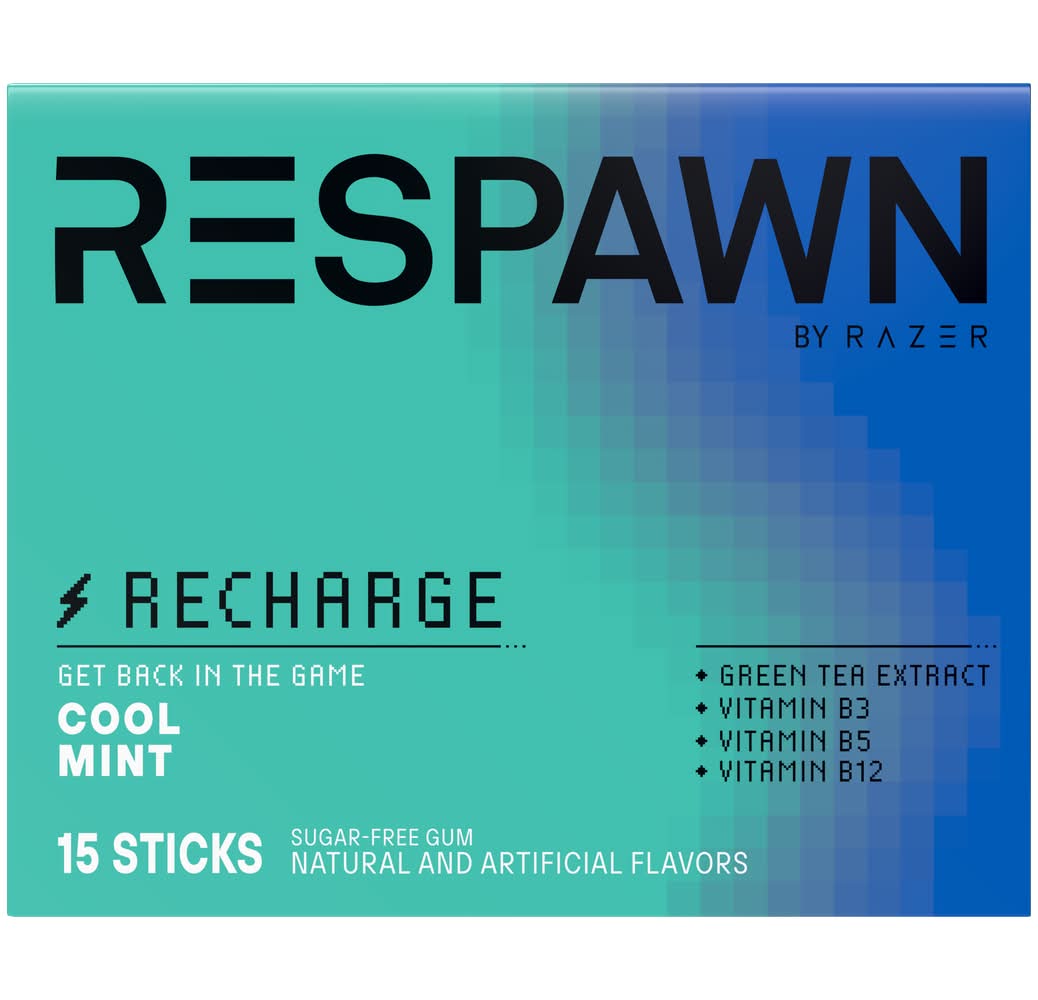 5 Gum Respawn Mental Focus Chewing Gum Sticks, Cool Mint (15 ct)