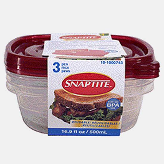 Snaptite Food Containers 500Ml (Assorted), 3 Pack (5.5" Square)