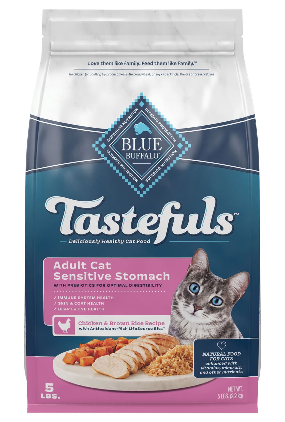 Blue Buffalo Tastefuls Sensitive Stomach Dry Cat Food, Chicken & Brown Rice, Adult (5 lbs)