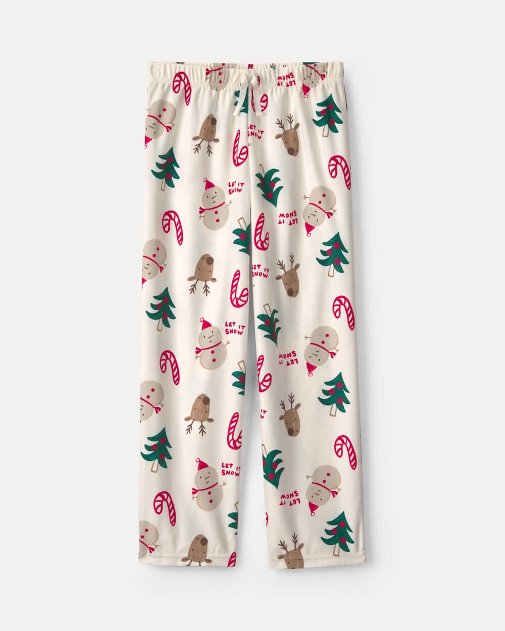 Kids Christmas Icon Fleece Loose Fit Pajama Bottoms - Cream - 4