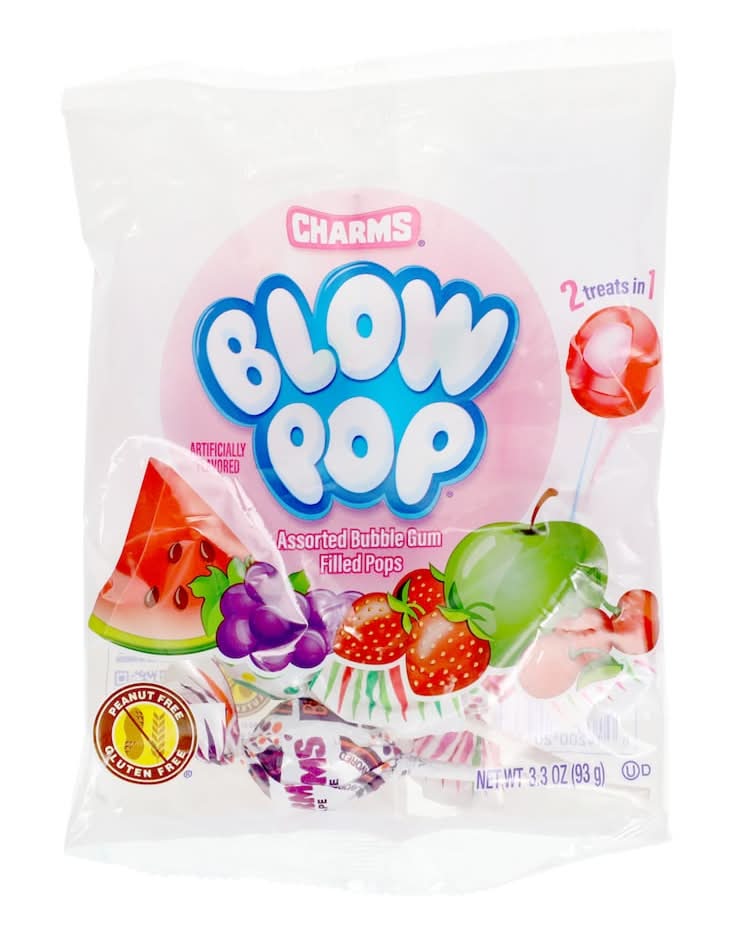 Charms Blow Pop Bubble Gum Filled Lollipops, Assorted (3.3 oz)