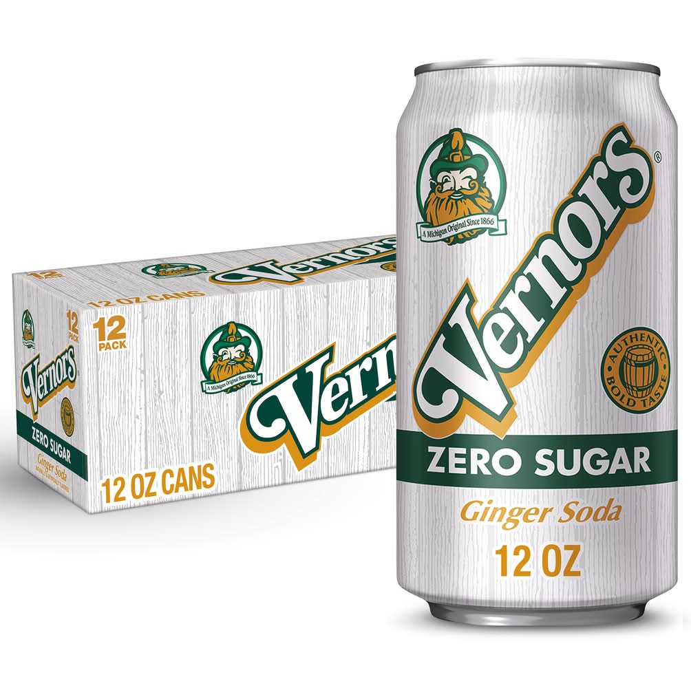 Vernors Zero Sugar Soda, Ginger (12 x 12 fl oz)