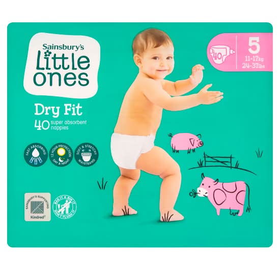 Sainsbury's 5 Size, Little Ones Dry Fit Size Nappies (40 pack)