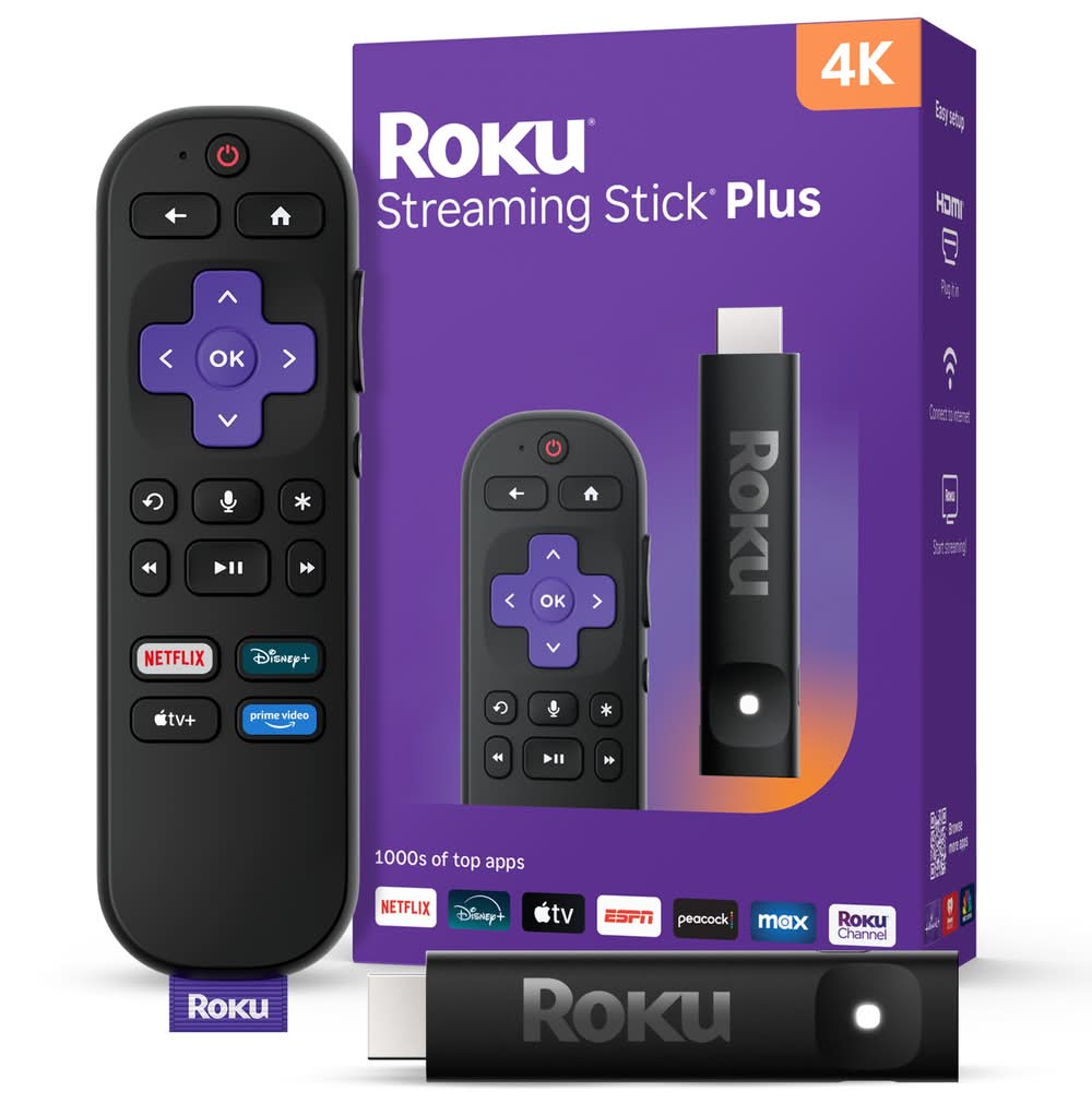 Roku Streaming Stick Plus HD/4K/HDR/HDR10+/Dolby Vision Smart Compatible Streaming Device with Remote Control Included