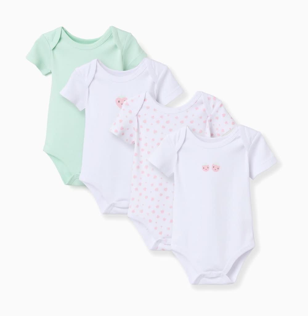 4 Bodies De Algodão Com Morangos Para Recém-Nascida E Bebé, Multicolor (Multicolor - 6/9M)