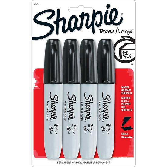 Sharpie Chisel Permanent Markers, Black, 4/pack