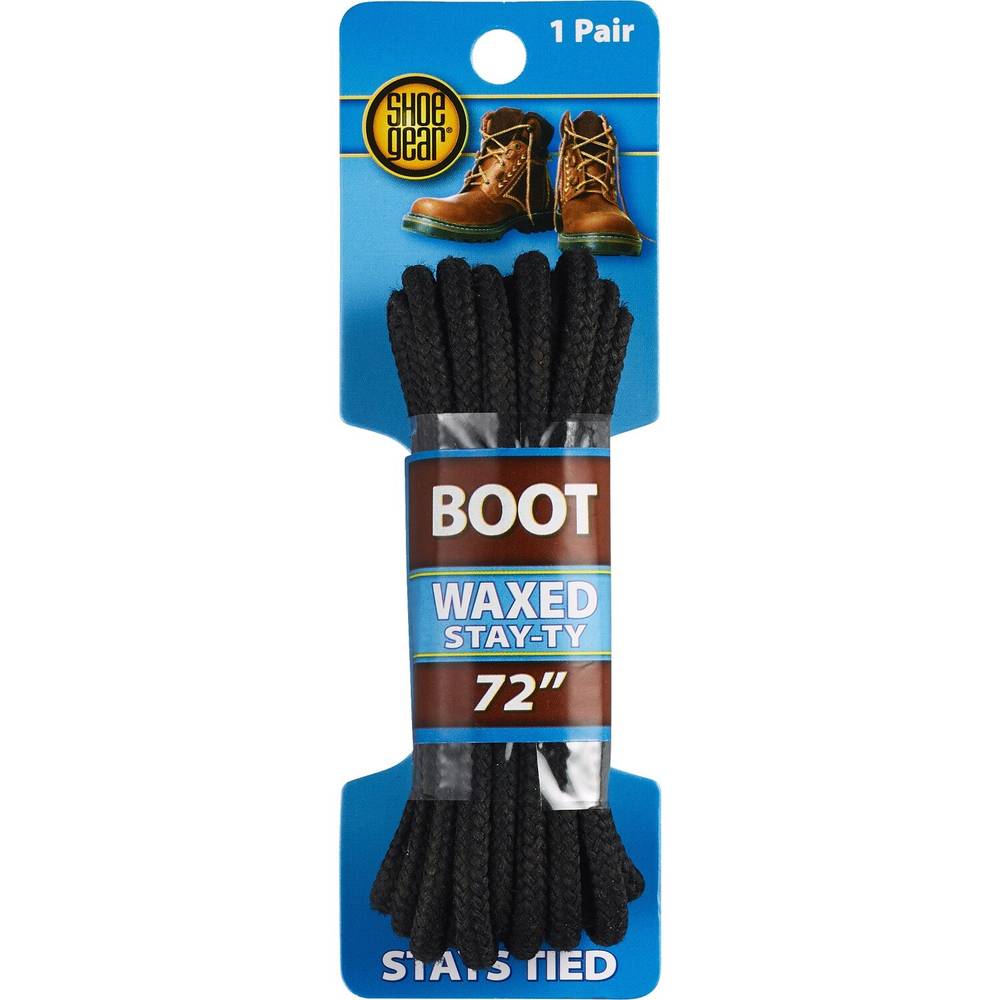 Shoe Gear Waxed Stay-Ty Boot Laces, 72 in, Black