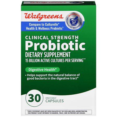 Walgreens Clinical Strength Probiotic Capsules 15 Billion Active Cultures - 30.0 ea