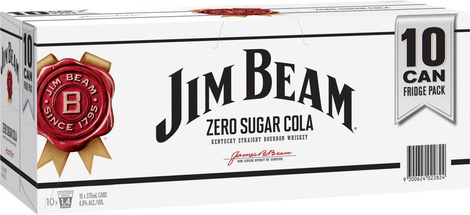 Jim Beam White Zero Sugar Cola Cans 375mL (10pack) X 10 Pack