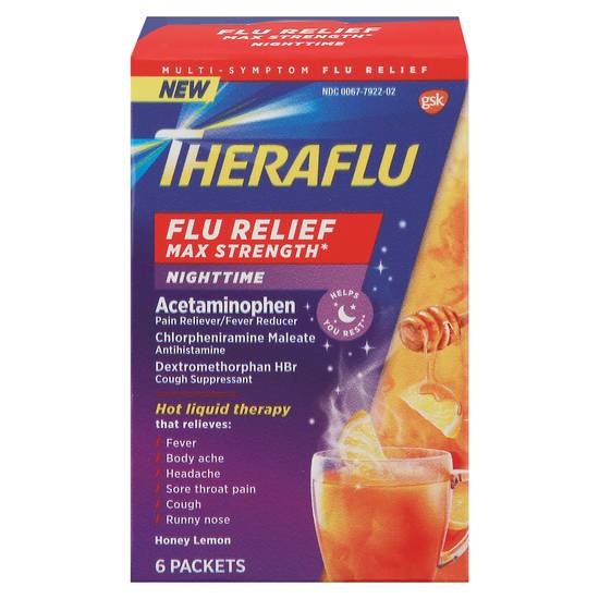 Theraflu Nighttime Max Strength Honey Lemon Multi-Symptom Flu Relief