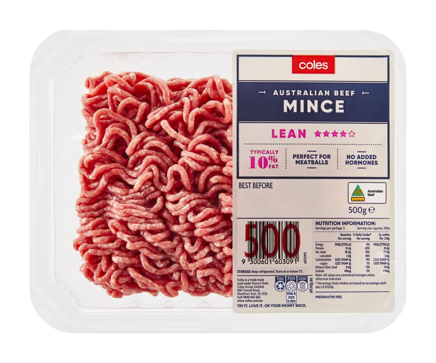 Coles No Added Hormone Beef 4 Star Lean Mince (500g)